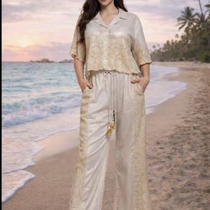 conjunto camisa boho blanco/beige