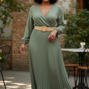 Vestido curvy plisado verde