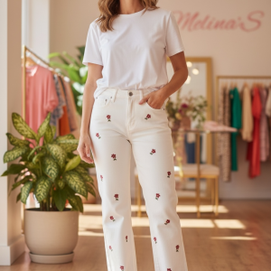 Vaquero blanco PARIS bordado