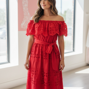 vestido bordado ingles rojo