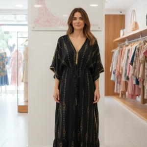 vestido boho chic negro oro