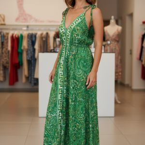 vestido seda indu verde